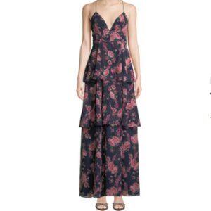 Fame & Partners Wyatt Floral Tiered Ruffle Dress in Navy sz 8